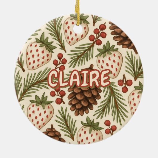 Classic Holiday Pine Berries Bloemen Rood Groen Keramisch Ornament (Achterkant)