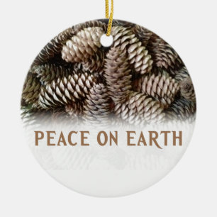 Classic Holiday Pine Cone Peace on Earth Ceramic O Keramisch Ornament