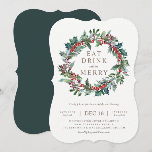 Classic Holiday Wreath Party uitnodiging (Voorkant / Achterkant)