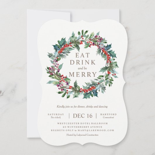 Classic Holiday Wreath Party uitnodiging (Voorkant)