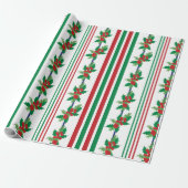 Classic Holly and Stripes Cadeaupapier (Uitgerold)