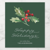 Classic Holly Berry Étiquette de vin (Étiquettes simples)