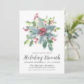 Classic Holly Berry Greenery Holiday Brunch Kaart (Staand voorkant)