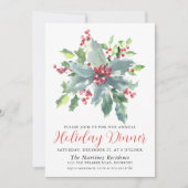 Classic Holly Berry Greenery Holiday Dinner Kaart (Voorkant)