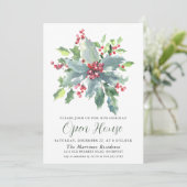 Classic Holly Berry Greenery Holiday Open House Kaart (Staand voorkant)