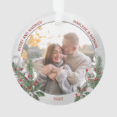 Classic Holly Pine Silver Lijst Foto Passen getrou Ornament (achterkant)
