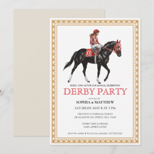 Classic Horse Racing Derby Party Invitation (Devant / Derrière)