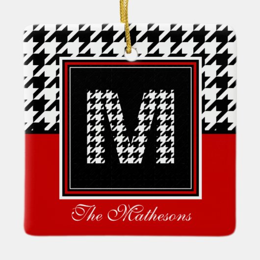 Classic Houndstooth Pattern Monogram Rood en zwart Keramisch Ornament (Voorkant)