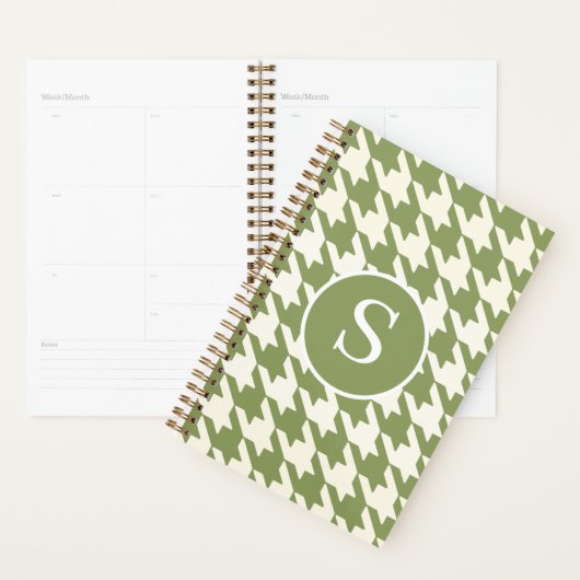 Classic Houndstooth Sage Vert & Blanc Monogramme (Devant avec enveloppe)