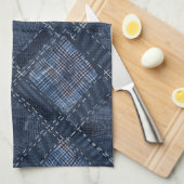 Classic Indigo Diamond Stitch Denim Pattern Theedoek (Quarter Fold)