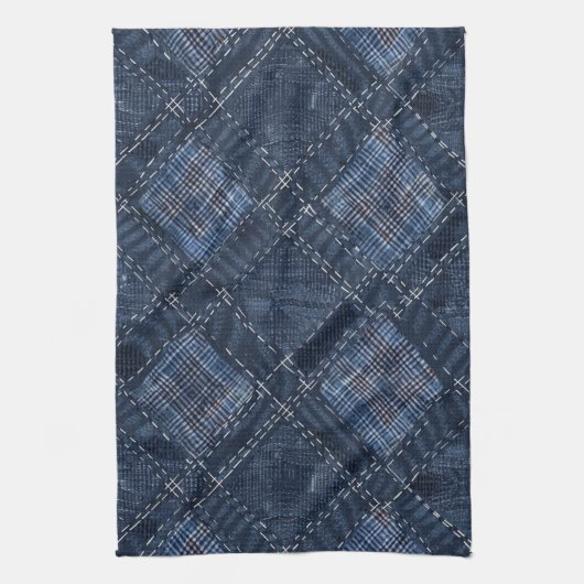 Classic Indigo Diamond Stitch Denim Pattern Theedoek (Verticaal)