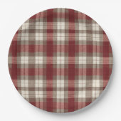 Classic Ivory Brown Rust Red Plaid Pattern Papieren Bordje (Voorkant)