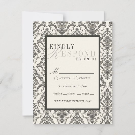 Classic Ivory Damask Rococo Pattern Wedding RSVP Kaartje (Voorkant)