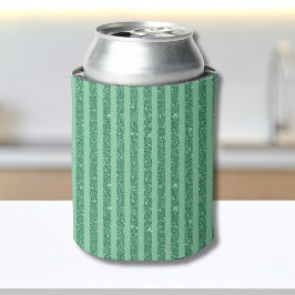 Classic Jade Green Glitter Style Vertical Stripes Blikjeskoeler