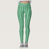 Classic Jade Green Glitter Style Vertical Stripes Leggings (Voorkant)