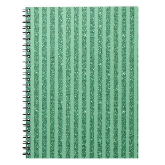 Classic Jade Green Glitter Style Vertical Stripes Notitieboek (Voorkant)