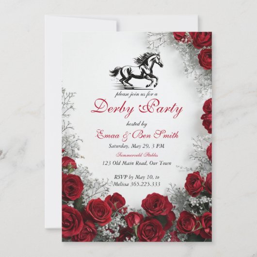Classic Kentucky Derby Party Invitation Red Roses  (Devant)
