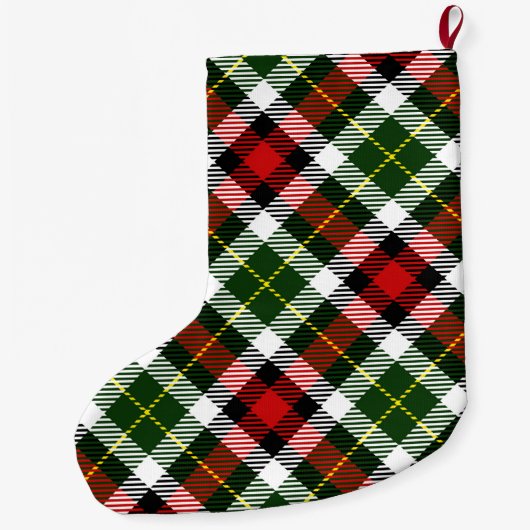 Classic Kerst Plaid Monogram Initiaal Feestelijk Grote Kerstsok (Achterkant)
