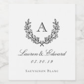 Classic Laurel Monogram Wedding Wine Bottle Labels Wijn Etiket (Enkel label)