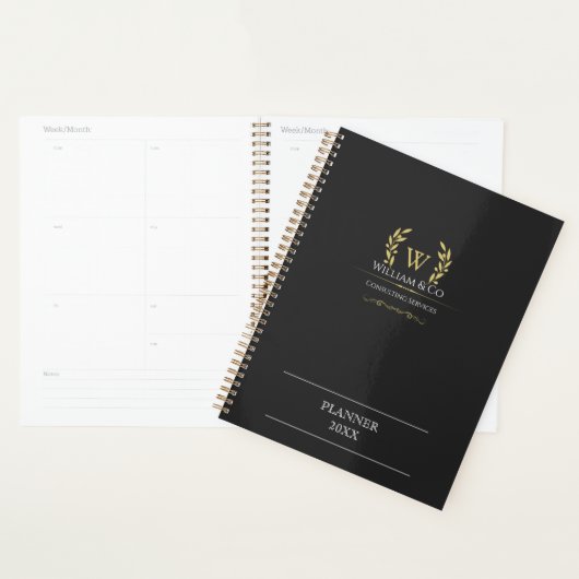 Classic Laurel Wreath Black Gold Monogramme (Devant avec enveloppe)