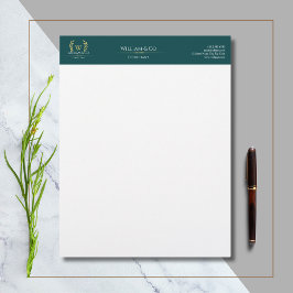 Classic Laurel Wreath Blauwgroen Goud Monogram Briefhoofd