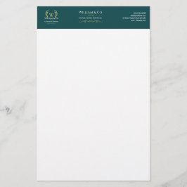 Classic Laurel Wreath Blauwgroen Goud Monogram Briefpapier