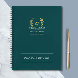 Classic Laurel Wreath Blauwgroen Goud Monogram Notitieboek