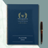 Classic Laurel Wreath Navy Blue Gold Monogramme