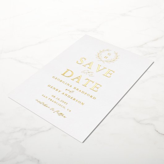 Classic Laurel WreatMonogram sparen de Datum Folie Uitnodiging (Gedraaid)