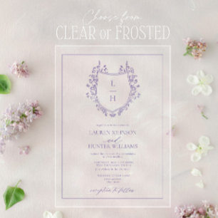 Classic Lavender Wildflower Monogram Crest Weddens Acryl Uitnodigingen