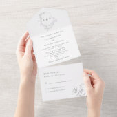 Classic Leafy Monogram Crest Wedding All In One Uitnodiging (Afscheurbaar)