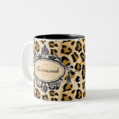Classic leopard Pattern Aangepaste naam en monogra Tweekleurige Koffiemok (Voorkant links)