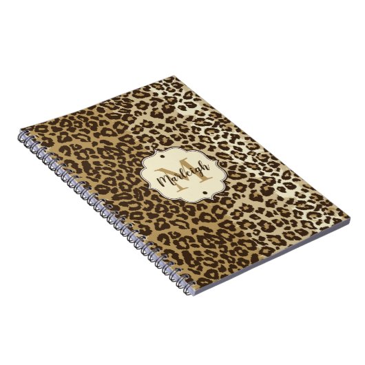 Classic leopard Print Custom Monogram Name Notitieboek (Rechterzijde)