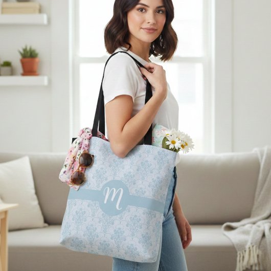 Classic Light Blue Damask Monogramed Draagtas