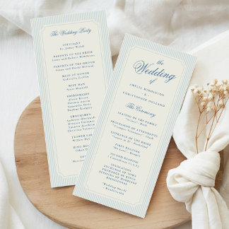 Classic Light Blue Stripes Wedding Programma