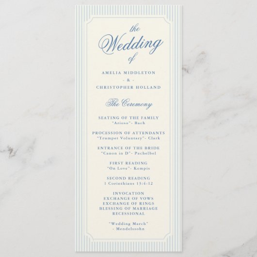 Classic Light Blue Stripes Wedding Programma (Voorkant)