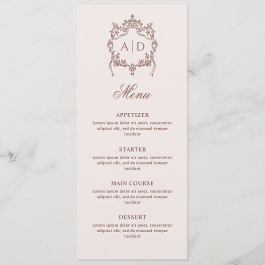 Classic Lijst Crest Wedding Monograms Menu (Voorkant)