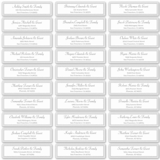 Classic Lijst Script Bruiloft Gast Namen Adres Sticker (Voorkant)