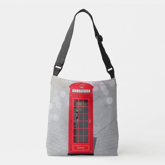 Classic London Red Phone Booth with Name Crossbody Tas (Voorkant)