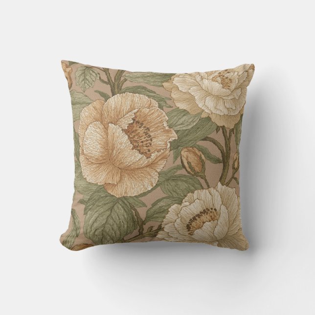 Classic,Lovely Flowers Pattern, Sage Gold Bloom Kussen (Voorkant)