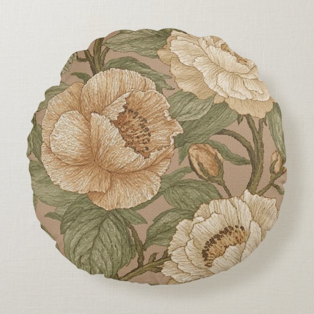 Classic,Lovely Flowers Pattern, Sage Gold Bloom Rond Kussen (Voorkant)