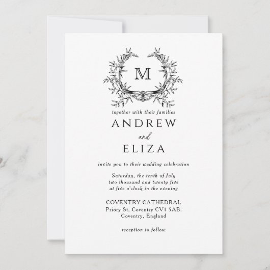 Classic Luxe Black Monogram Weddenschap Kaart (Voorkant)