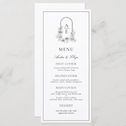 Classic Luxe Crest Monogram Menu Mariage (Devant / Derrière)