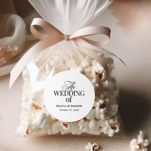 Classic Luxe | Eenvoudige zwart-wit bruiloft Ronde Sticker