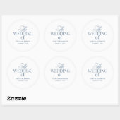 Classic Luxe Elegant White and Dusty Blue Wedding Ronde Sticker (Vel)