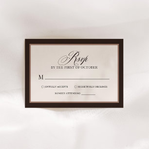 Classic Luxe Elegante Bruine Neutrale Bruiloft RSVP Kaartje