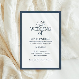 Classic Luxe Elegante Navy Blauwe en Witte Bruil Kaart
