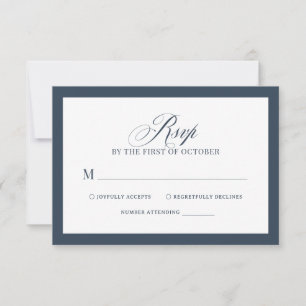 Classic Luxe Elegante Navy Blauwe en Witte Bruil RSVP Kaartje