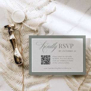 Classic Luxe Elegante Sage Green QR Code Wedding RSVP Kaartje