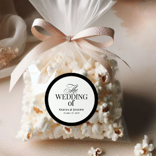 Classic Luxe   Elegante zwart-wit bruiloft Ronde Sticker